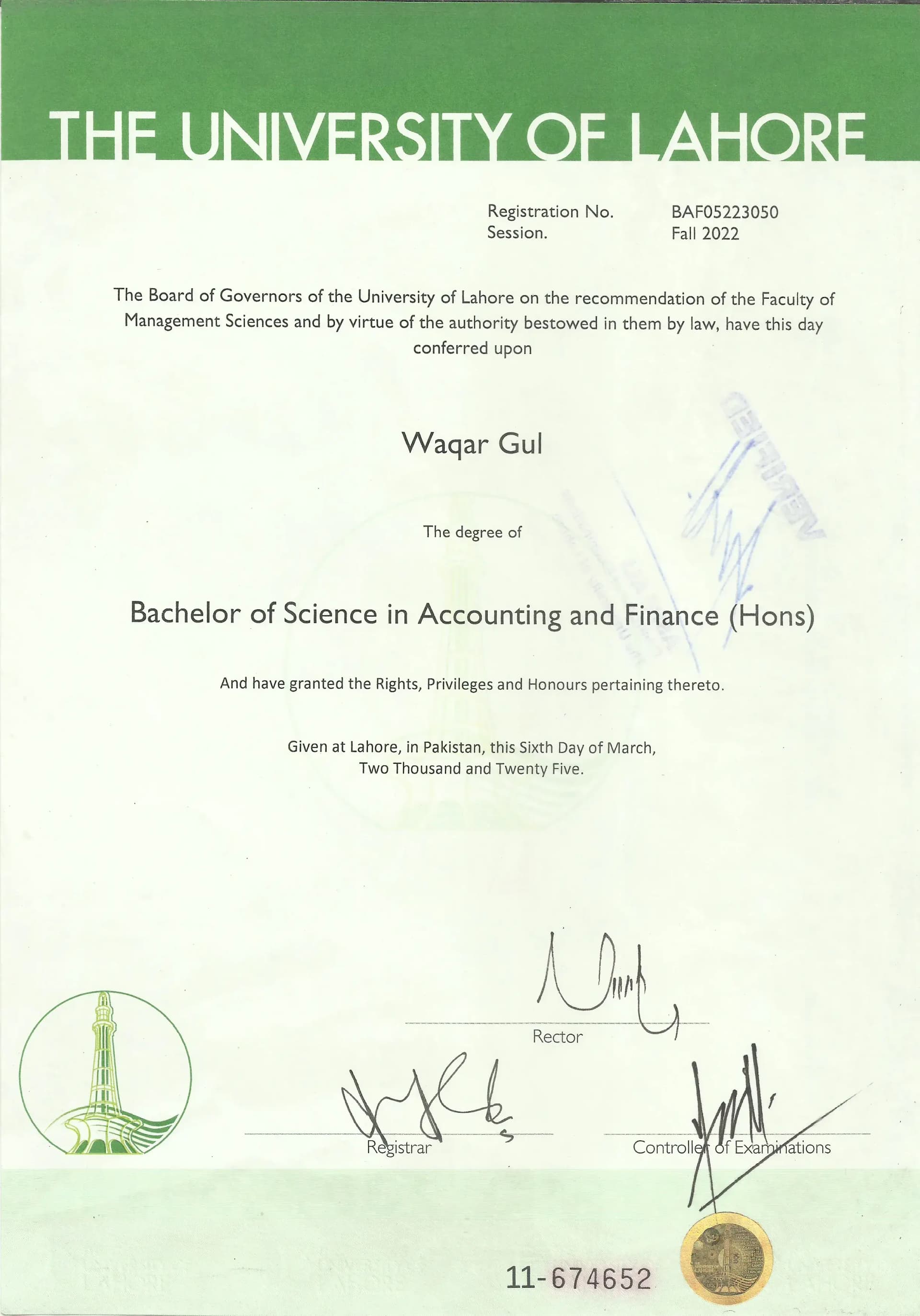 Al-Shahadah al-'Aliyah (Bachelor of Arabic & Islamic Sciences) — Wifaqul Madaris Al-Arabia Pakistan